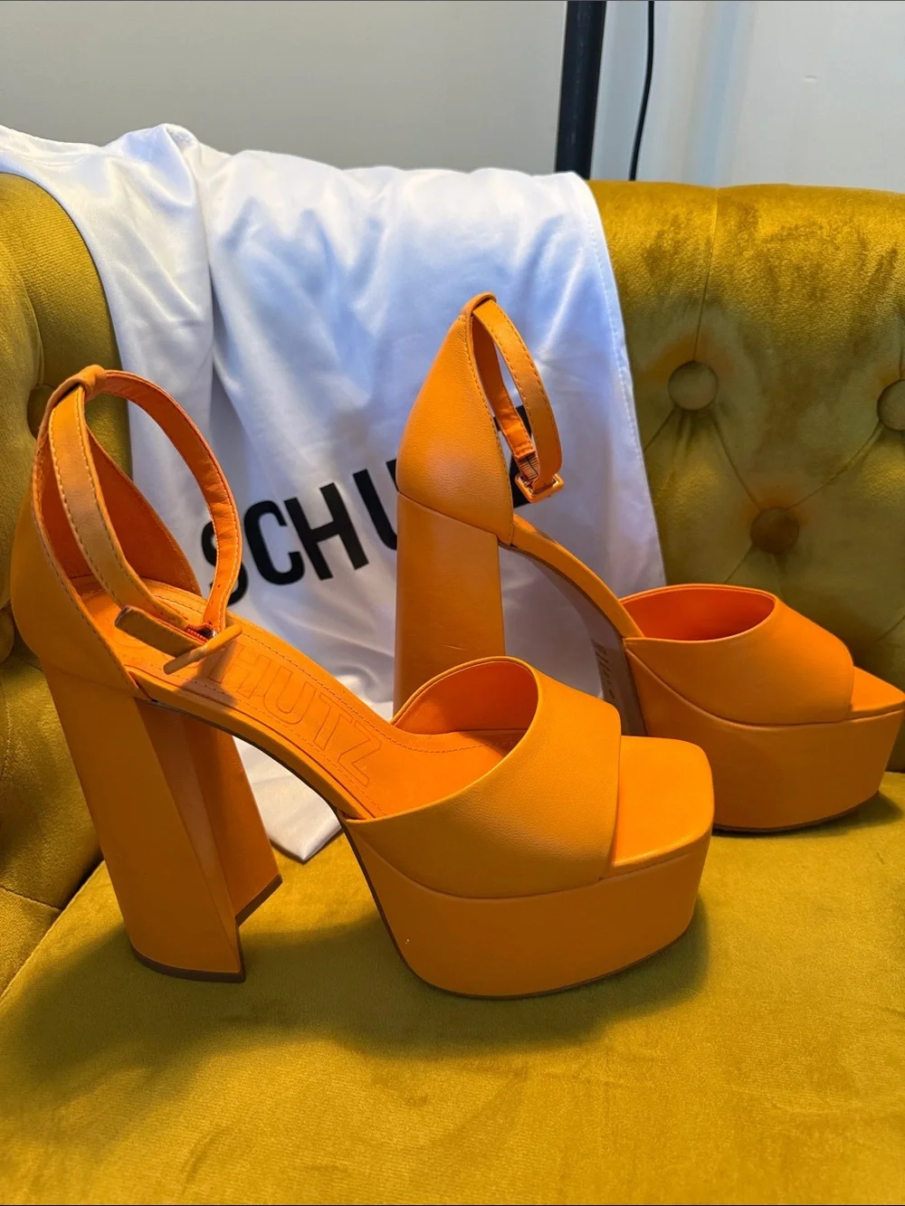 SCHUTZ Orange Platform Block Heel Sandals
